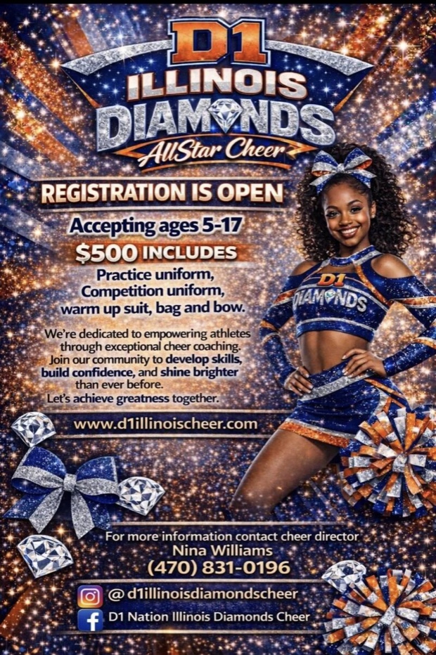 D1 Illinois Diamonds Cheer registration flyer